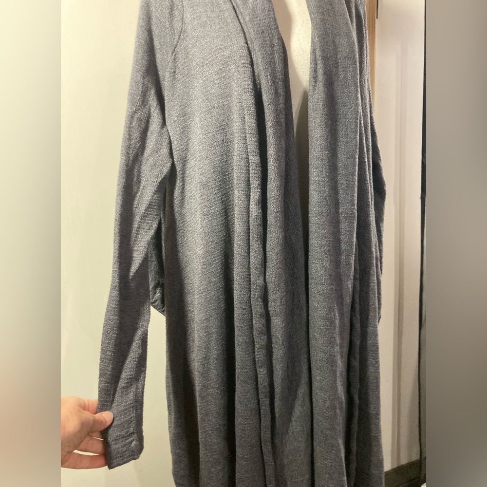 Ruti Cozy Up Wrap Open Cardigan Cotton/Linen Tapered Hem Line Grey One Size - Picture 6 of 11